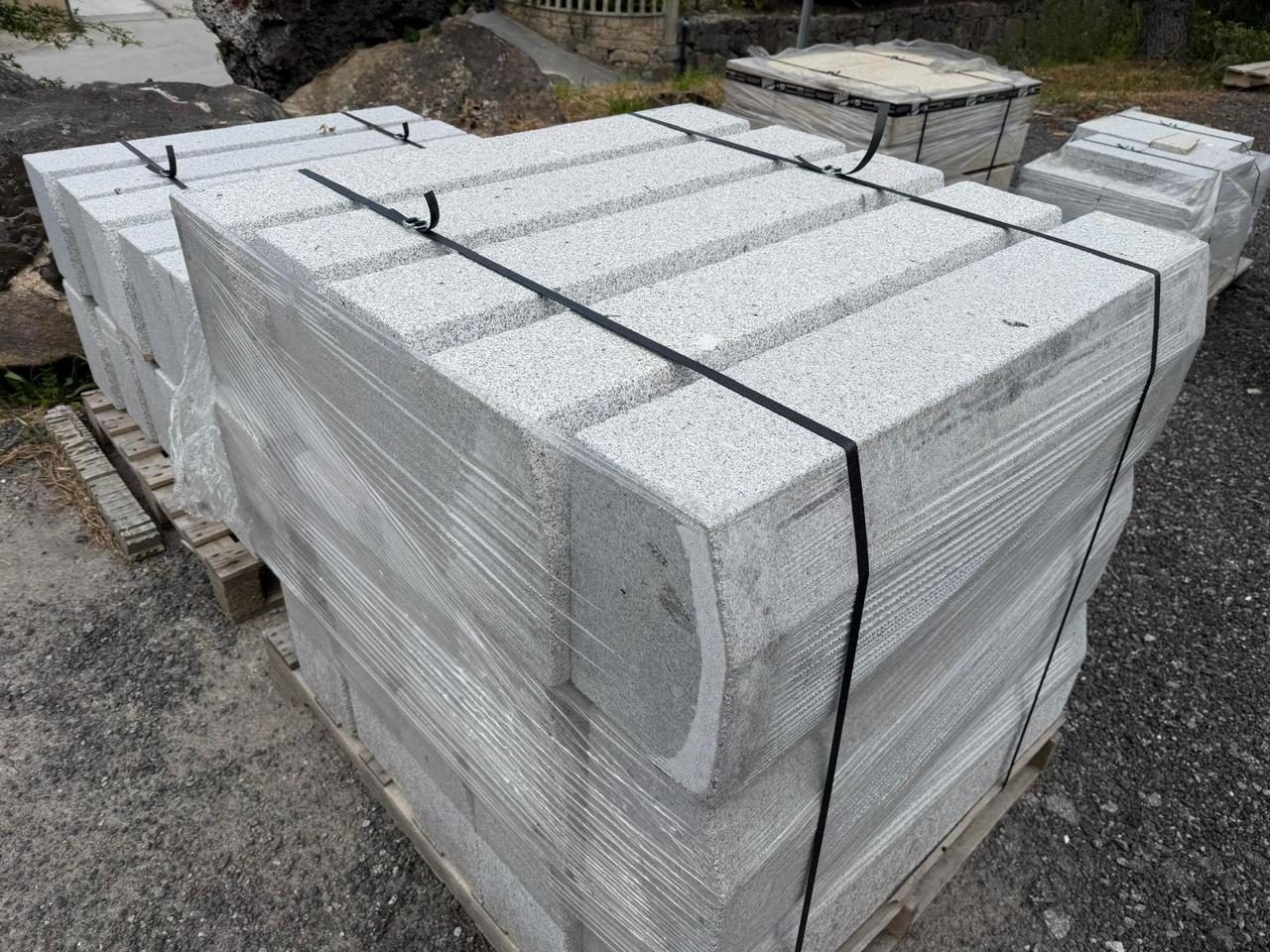 Stone packaged on pallets ready for delivery